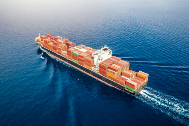istock Aerial view of a big loaded container cargo ship 1279313421