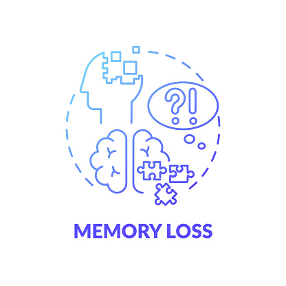 Memory loss blue gradient concept icon. Suffer from trauma. Patient with amnesia. Difficulty remembering. Brain health problem idea thin line illustration. Vector isolated outline RGB color drawing