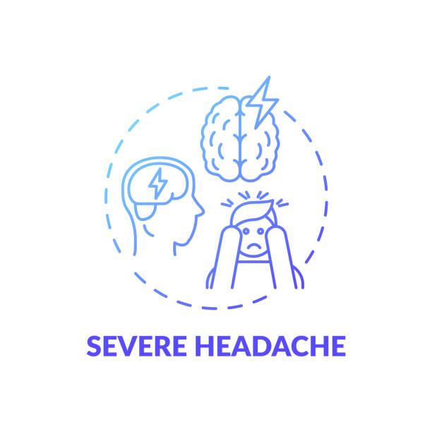 심한 두통 블루 그라데이션 개념 아이콘 - head pain healthcare and medicine ideas blue stock illustrations