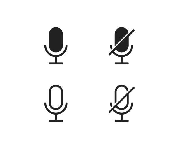 ilustraciones, imágenes clip art, dibujos animados e iconos de stock de micrófono on y off icono vectorial. botón moderno para el diseño conceptual. ilustración aislada - microphone