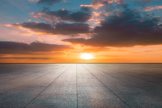 istock Under a clear sky, the setting sun after sunset shines on the marble floor 1279329198