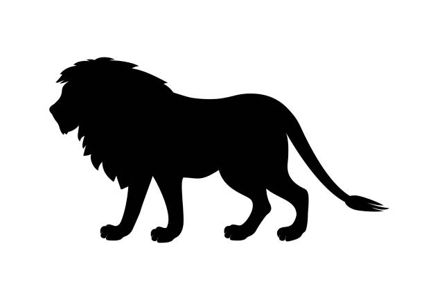 männliche löwe schwarze silhouette symbol vektor - löwe stock-grafiken, -clipart, -cartoons und -symbole
