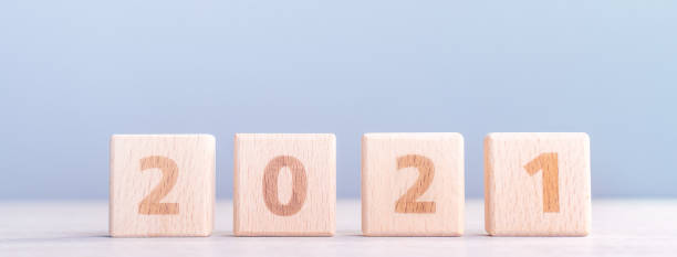 istock 2021 New year abstract design concept by wooden blocks with copy space. 1279336160