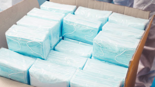 istock Face mask production line in modern factory 1279337991