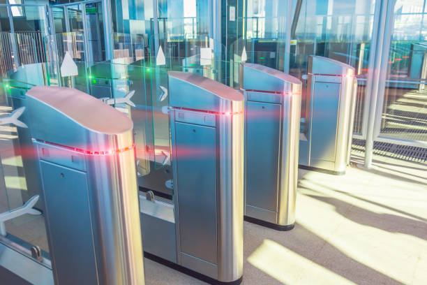 istock Transport turnstile, entrance and exit. red light no access. 1279338036