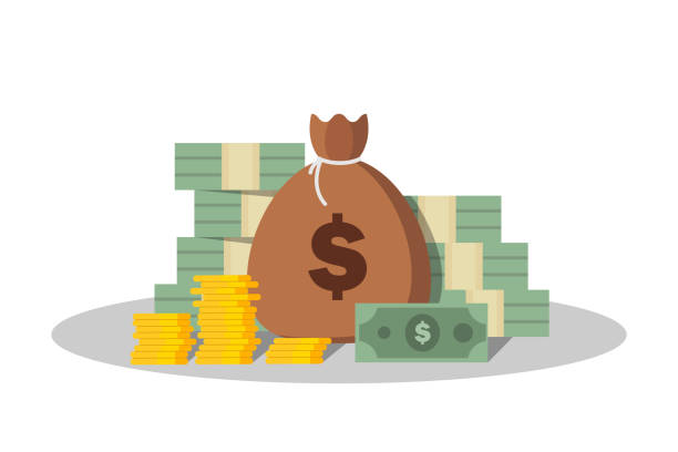 Money illustration. Big stack of dollars and golden coins. Wealth and success. Money illustration. Big stack of dollars and golden coins. Wealth and success. money stock illustrations
