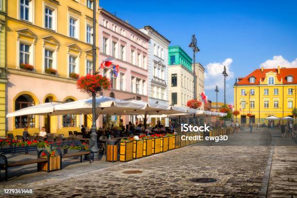 Vacations In Poland Old Town Square In Bydgoszcz Stock Photo - Download Image Now - Beer Garden, Apartment, Architecture