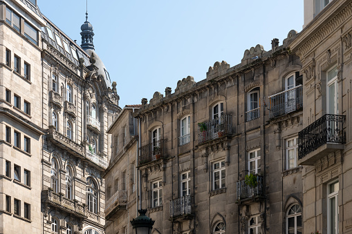 Facades of old buildings in Vigo, Spain