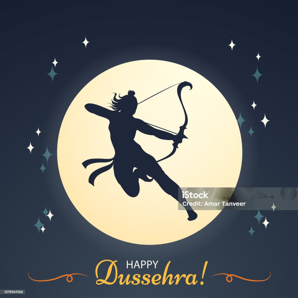 Happy Dussehra Greeting Poster God Ram Silhouette Illustration ...