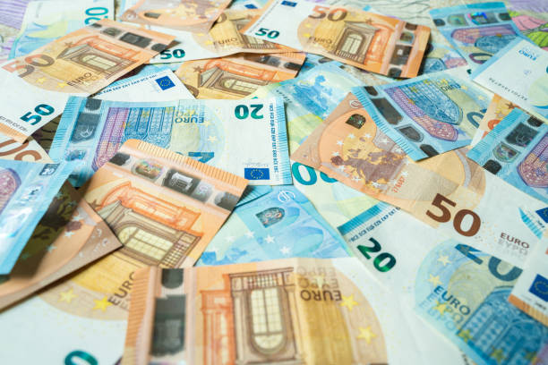 istock Colorful various value of euro money note close up spread background 1279342911