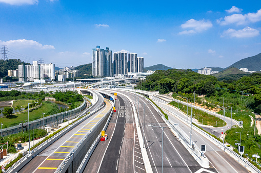 Drone view of Heung Yuen Wai (HYW) Highway in Hong Kong