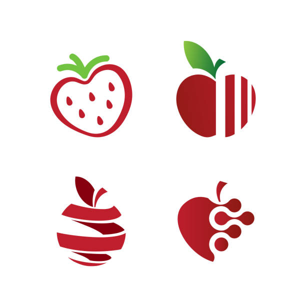 illustrations, cliparts, dessins animés et icônes de collection d’ensembles de logos apple - nourriture saine fraîche résumé naturel bio bio biologique régime végétarien délicieux nutrition crue - apple vitamin a red vitality