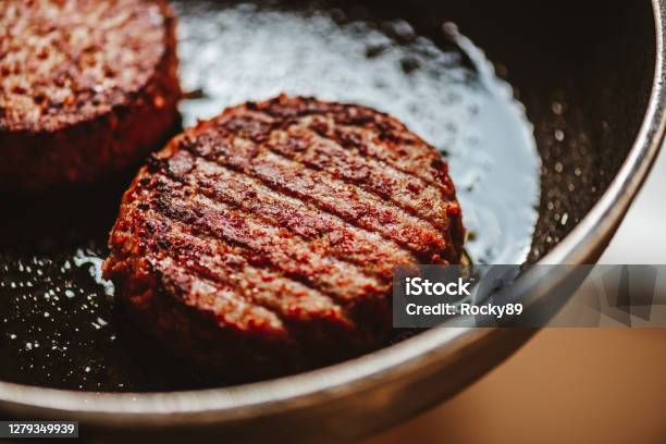 Grilled Vegan Burger Patties Meat Alternative Stock Photo - Download Image Now - Meat, Veganism, Burger