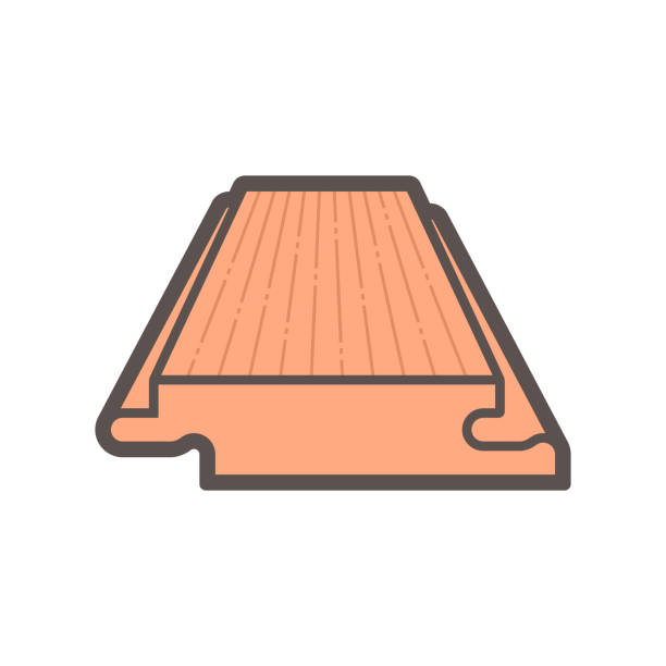 Wood floor and material vector icon design on white background. Solid wood flooring icon. That is floor finishing material made from single piece of wood and natural 100% wood product. Include tongue and groove for joining with other. For home interior decoration. hardwood stock illustrations
