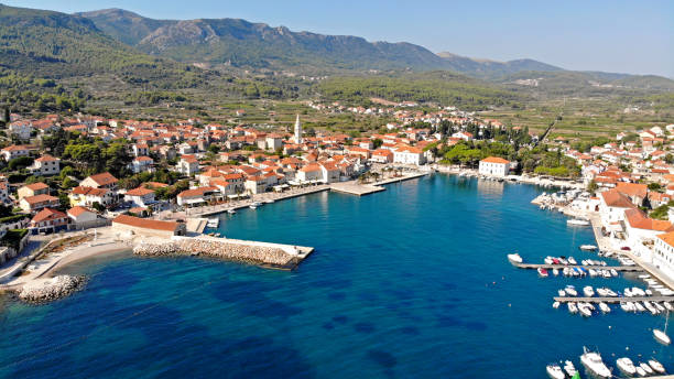Aerial View Of Beautiful Port Jelsa, Hvar, Croatia Aerial View Of Beautiful Port Jelsa, Hvar, Croatia jelsa stock pictures, royalty-free photos & images