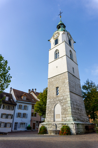 Olten, SO / Switzerland - 8 October 2020: view of the historic city tower in the old town of Olten