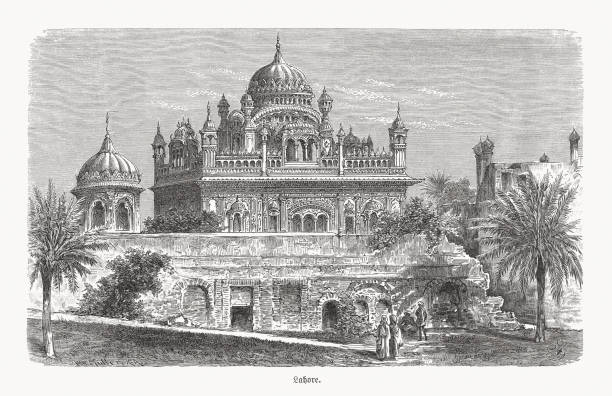 illustrations, cliparts, dessins animés et icônes de samadhi de ranjit singh, lahore, pakistan, gravure sur bois, publié en 1893 - cupola