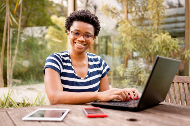 istock Woman working online and using laptop outdoors 1279354348