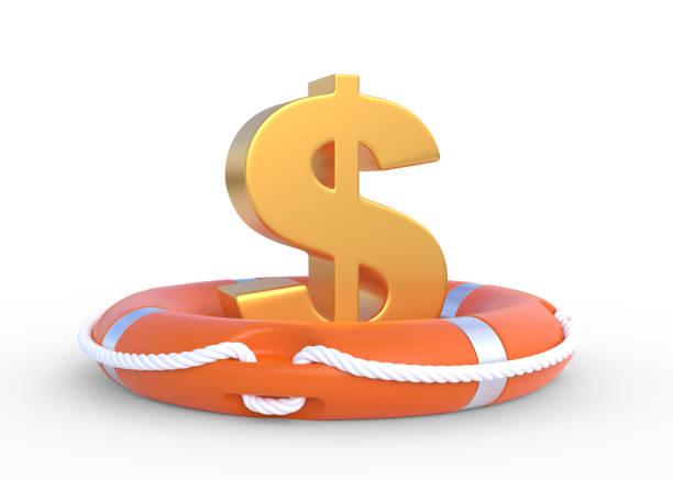 istock Golden dollar sign inside lifebuoy isolated on white background 1279355223