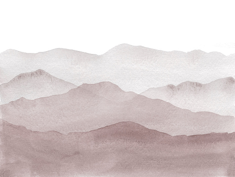 Watercolor mountains landscape, Hand drawn, watercolor illustration