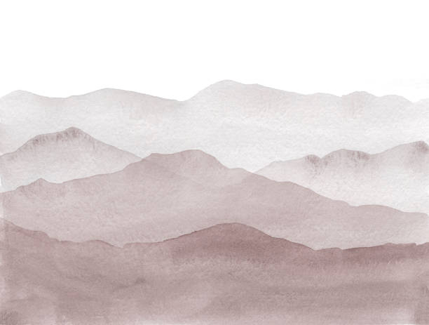 Sepia watercolor Mountains in fog hand drawn illustration Watercolor mountains landscape, Hand drawn, watercolor illustration mountain layers stock illustrations