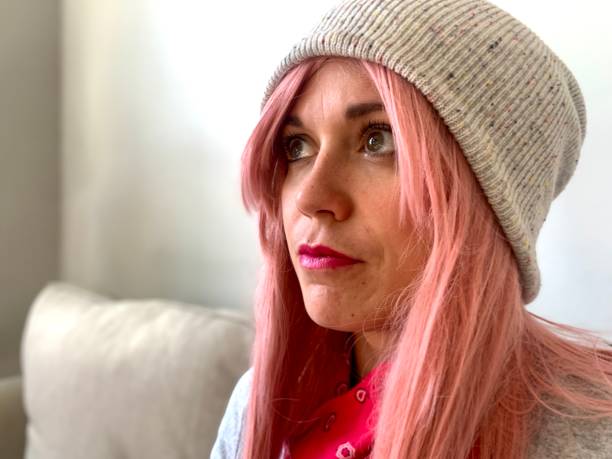 Young woman with pink hair