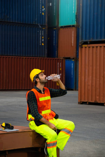 istock Industrial workers are drinking water in container yards 1279362340