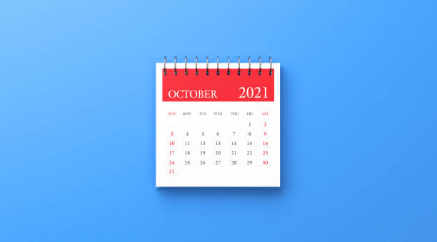 istock 2021 Ring Binder October Calendar on Blue Background 1279363984
