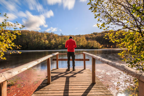 istock Jetty on the lake in sunshine 1279364386