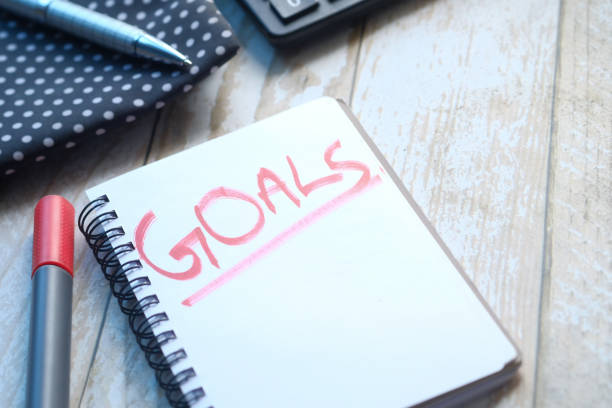 istock top view of new year goals text on notepad. 1279365842