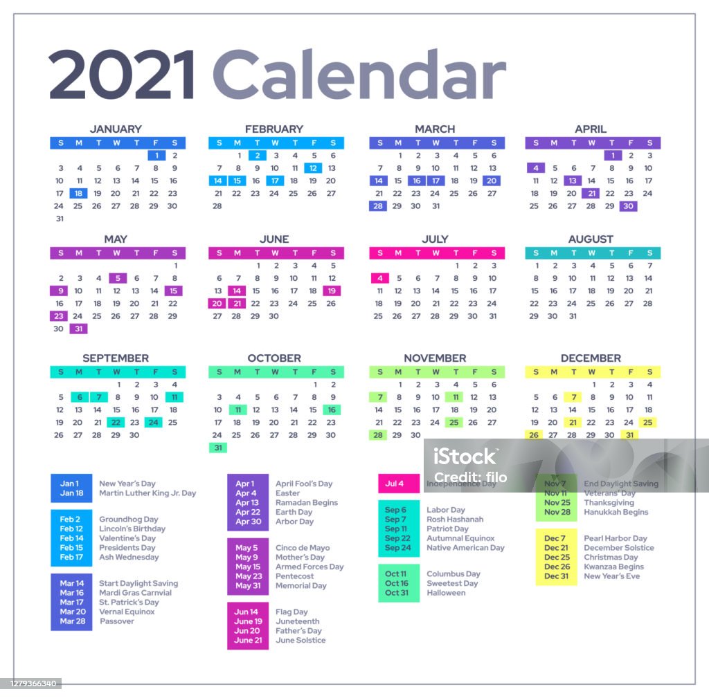 Kalender 2021 Stockvectorkunst En Meer Beelden Van Kalender - Kalender, 2021,  Feest- En Gedenkdagen - Istock