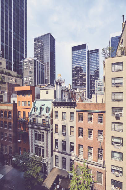 istock Retro stylized picture of New York diverse architecture, US. 1279367281
