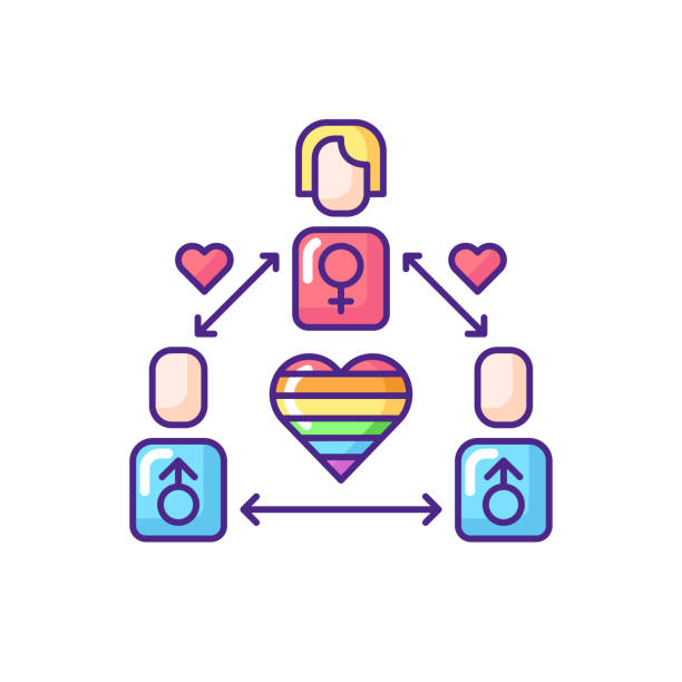 Bisexual life RGB color icon Bisexual life RGB color icon. Loving social rights. Pride parade. Gay relationships. Polyamorous lifestyle. Love triangle. Rainbow symbol. Isolated vector illustration lesbian affair stock illustrations