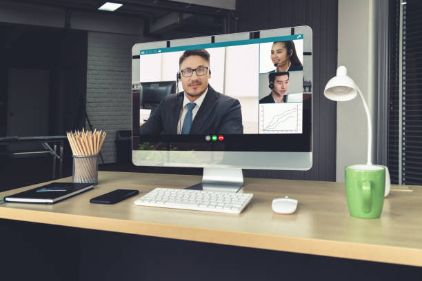 istock Video call business people meeting on virtual workplace or remote office 1279370482