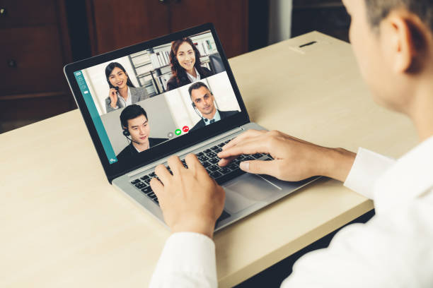 istock Video call business people meeting on virtual workplace or remote office 1279371445