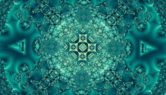 Multiple shades of green make up this ornately patterned fractal. Great screen for your background with an optical illusion for the centerpiece.