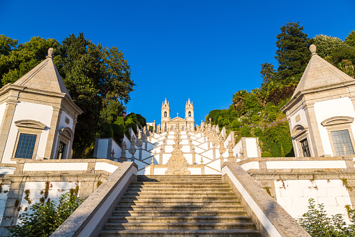 Bom Jesus do Monte Monastery in Braga in a beautiful summer day, Portugal