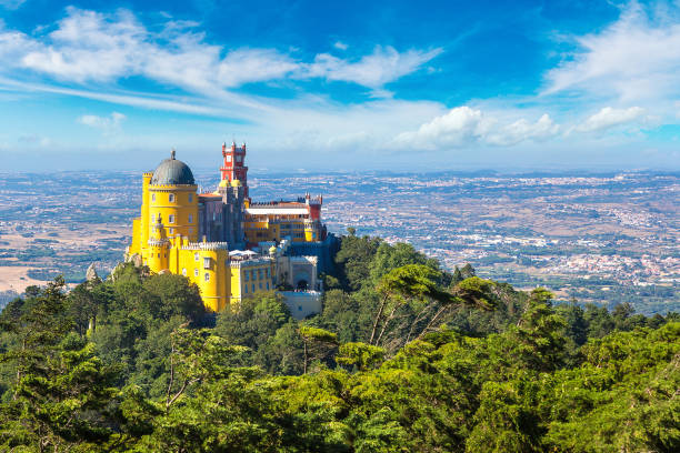 Pena National Palace in Sintra Panoramic view of Pena National Palace in Sintra in a beautiful summer day, Portugal historic district photos stock pictures, royalty-free photos & images