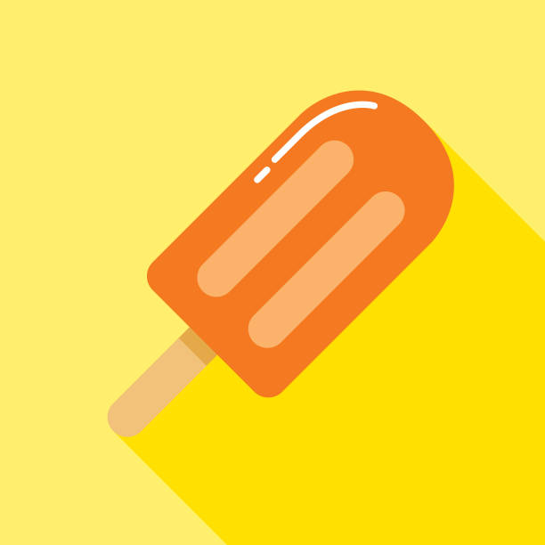 Orange Popsicle Icon Vector illustration of an orange popsicle with shadow on a yellow background. popsicle stick stock illustrations