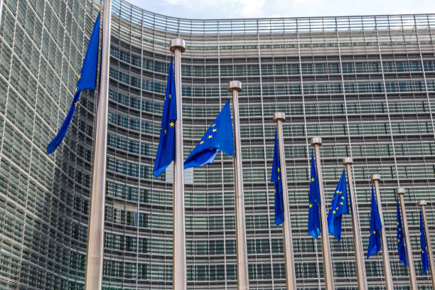 European flags  in Brussels