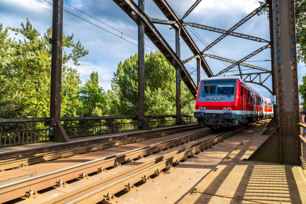 Electric locomotive in Frankfurt, Germany in a summer day