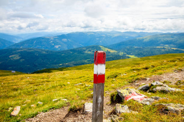 istock A red, white and red coloured hiking marker in the Austrian Alps 1279389643