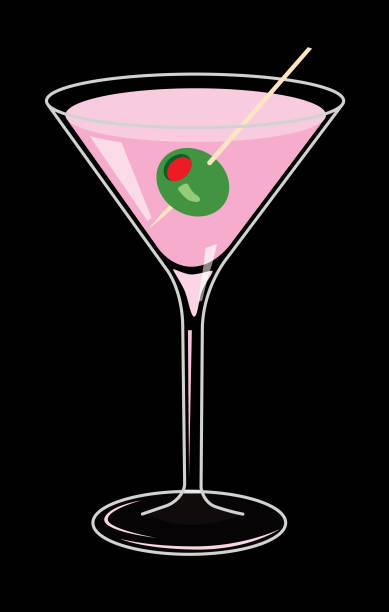 illustrazioni stock, clip art, cartoni animati e icone di tendenza di bevanda martini rosa - cocktail martini olive vodka