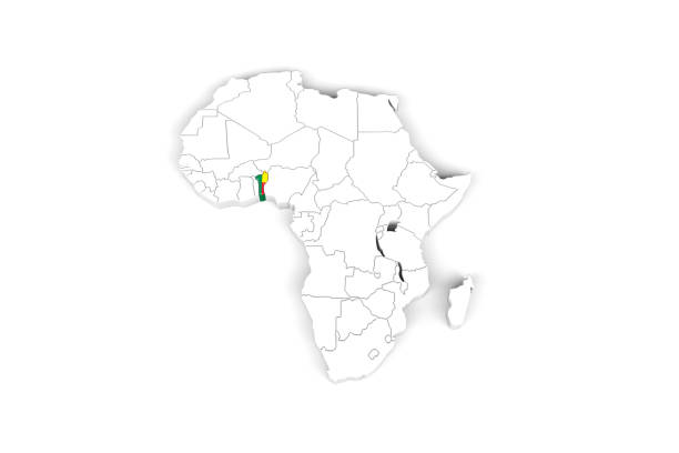 istock Africa 3d map with borders marked - Benin area marked with Benin flag 1279394226