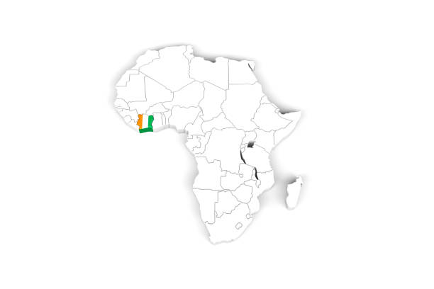 istock frica 3d map with borders marked - Ivory Coast area marked with Ivory Coast flag 1279394236