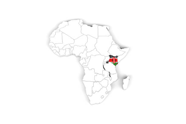 istock Africa 3d map with borders marked - Kenya area marked with Kenya flag 1279394243