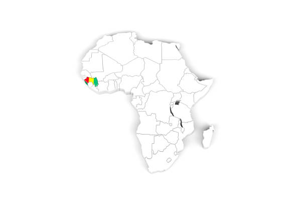 istock Africa 3d map with borders marked - Guinea area marked with Guinea flag 1279394244