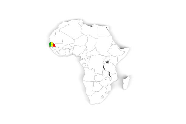 istock Africa 3d map with borders marked - Senegal area marked with Senegal flag 1279394250