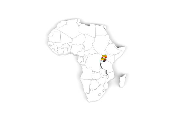 istock Africa 3d map with borders marked - Uganda area marked with Uganda flag 1279394254