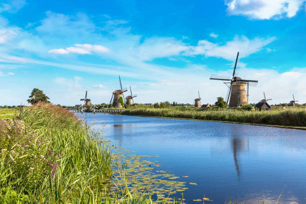 istock Windmills and canal in Kinderdijk 1279396123